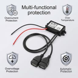 Thijox - 12 V USB-adapter, 12 V naar 5 V DC DC converter - Dual USB Step Down converter 5 V 3 A 15 W voor auto, motorfiets, boot, camper, GPS, dashcam — thumbnail 5