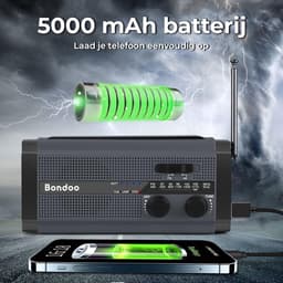 Bondoo Noodradio 5000 mAh – Noodradio solar opwindbaar - Noodradio op batterijen - Noodradio opwindbaar en batterij - Radio noodpakket - Draagbare radio – Noodradio DAB+ - Powerbank zonneenergie - Zwart — thumbnail 3