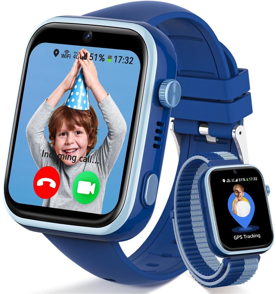 FOSMET 4G Smartwatch Kinderen - KidsWatch - Kinder Smartwatch - GPS Horloge Kind - SOS Knop - Tweeweg-gesprekken - GPS Horloge Kind - Kinderhorloge met Simkaart - Videobellen - Geschikt voor 4-12 Jaar - Jongen - Blauw — afbeelding 1