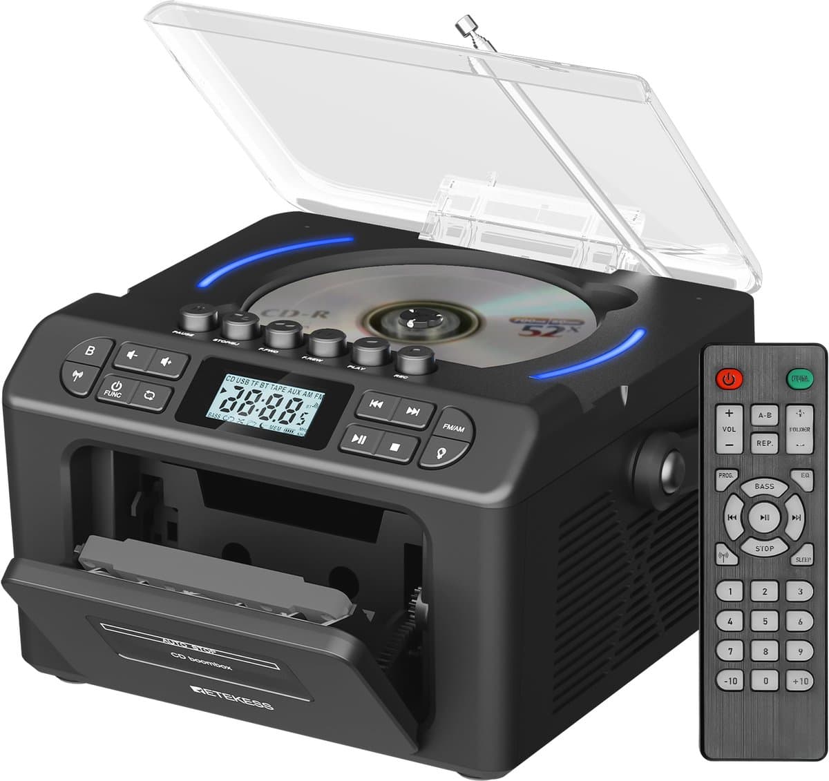 Retekess TR642 Draagbare Radio CD Speler - met Bluetooth en DAB - Stereo FM Radio en AUX – Werkt ook op batterijen - Draadloze Verbinding - Boombox Stereo Radio - Voor Thuisvermaak - Zwart - Met Afstandsbediening — afbeelding 1