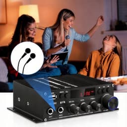 Mini Bluetooth Versterker - Stereo Audioversterker 2.0 - Bluetooth 5.0 - 40W × 2 - 2 Microfooningangen - FM Radio met USB/AUX/RCA en Afstandsbediening - Voor Muziek, Thuisbioscoop en Karaoke — thumbnail 3