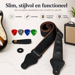 Premium verstelbare Gitaarband - Gitaar Gitaarriem met plectrum houders - zwart — thumbnail 4