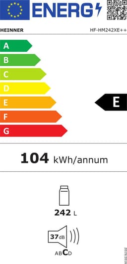 Heinner HF-HM242XE++ Koelkast 242 L – Energieklasse E – Instelbare Thermostaat – LED-verlichting – 4 Glazen Plateaus – Omkeerbare Deur – RVS – 5 Jaar Garantie — thumbnail 2