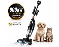 AG3500 Steelstofzuiger - 3-in-1 Snoerstofzuiger - 600W - Sterke Zuigkracht - Zonder Zak - HEPA Filter - LED Verlichting - Handstofzuiger - Lichtgewicht - Black
