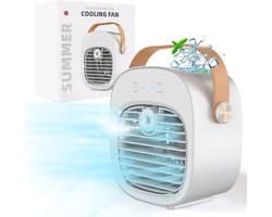 2-in-1 Mini Aircooler Draadloos – Luchtkoeler & Luchtbevochtiger met 4000 mAh Accu, USB Oplaadbaar, 3 Snelheden, Persoonlijke Koelventilator voor Bureau, Slaapkamer & Camping