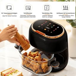 Heteluchtfriteuse - Zwart - 5 liter - Multifunctionele Airfryer met Glazen Mand en Touchscreen - Voor het Hele Gezin — thumbnail 4