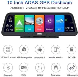 Dashcam voor Auto - 10" 4G ADAS Dashcam - GPS Navigatie & Dual Lens Achteruitrijcamera - 15m Achtercamera - Geen Geheugenkaart - Zwart — thumbnail 4