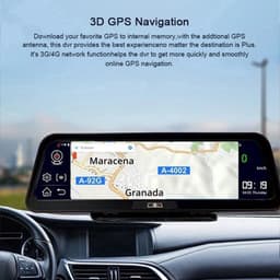 Dashcam voor Auto - 10" 4G ADAS Dashcam - GPS Navigatie & Dual Lens Achteruitrijcamera - 15m Achtercamera - Geen Geheugenkaart - Zwart — thumbnail 3