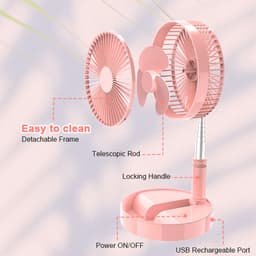 Wclavion-Opvouwbare Staande Ventilator Met Afstandsbediening – Draadloos – Oplaadbaar – In Hoogte Verstelbaar – 4 Snelheden – 7200 mAh – Roze — thumbnail 2