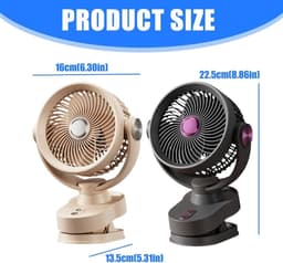 Ventilator - Oplaadbare ventilator - clip on ventilator - 2400mAh USB oplaadbare ventilator - 3 windsnelheden - LED-nachtlampje - Stille werking, geschikt voor bureaus, slaapkamers en kamperen - Grijs — thumbnail 4