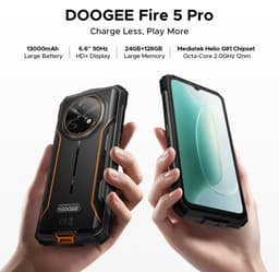 DOGEE Fire 5 Pro 4G - Rugged Smartphone - 13000 mAh/18W - Android 16 - 13MP+8MP - 24GB ROM+128GB ROM/（2TB/TF) - Gemini AI - 6,6inch HD+ 90Hz - MediaTek Helio G81 - NFC- Face ID - Vingerafdruk - IP68 - Oranje — thumbnail 2