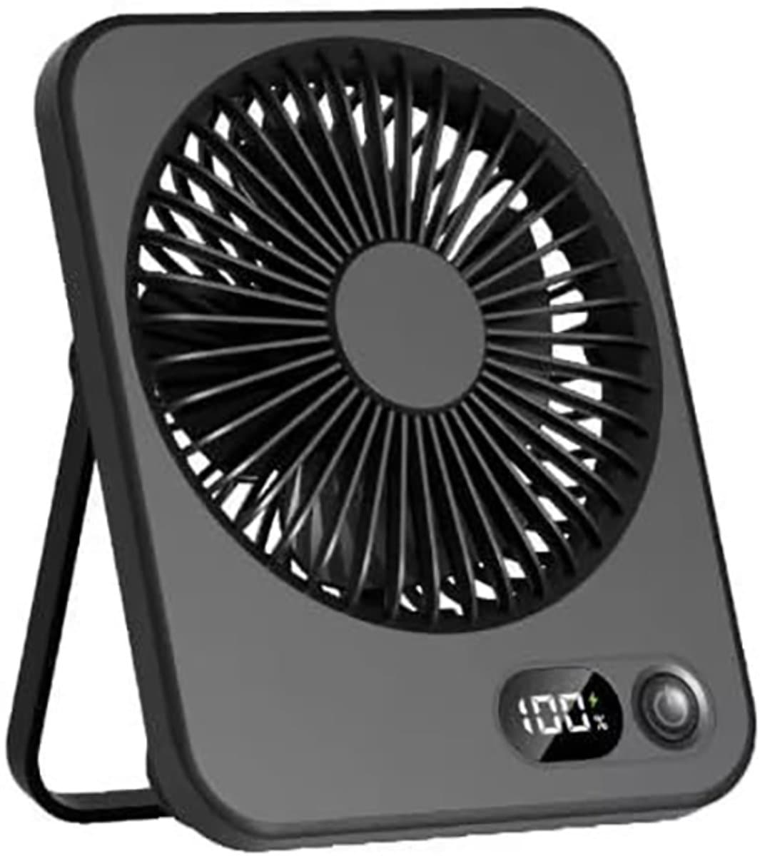 Draagbare bureauventilator USB oplaadbaar - 180° kantelbaar vouwmodel - batterijscherm - 5 snelheden - ultradun stil - Zwart — afbeelding 1