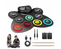 Elektrisch Drumstel - Digitaal Drumstel - Muziek Speelgoed - Kinder Drumstel - met 9 Drumpads - Inclusief Drumsticks & Voetpedalen & Speaker - Oplaadbaar - 3,5mm - Voor Kinderen en Volwassenen - Beginners