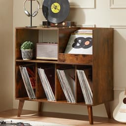 Lìon® Platenspeler Kast - Houder voor Vinylplaten - Platenkastje met Plank - Bruin - 40cm x 80cm x 83cm — thumbnail 3
