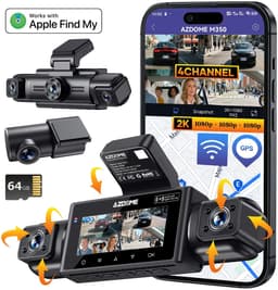 [World first Apple Find My Dashcam] AZDOME M350 4-kanaals 360 volledig zicht Dashcam werkt met Apple Find My Dashcam voor 2,5K, 1080P achterkamera links en rechts voor auto's, IR-nachtzicht ingebouwde GPS met Find My spraakbesturing, 5G wifi, supercondens — thumbnail 2
