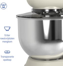 Westinghouse Retro Standmixer - 1200W - Keukenmachine 5L Mengkom - Keukenrobot - Keukenmixer - Foodprocessor - Beige — thumbnail 5
