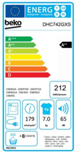 Beko DHC742GXS wasdroger Vrijstaand Voorbelading 7 kg A++ Wit — thumbnail 3