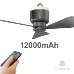 Draagbare Ventilator – Tent Ventilator – 12000mAh – 3 Snelheden – LED Licht – Afstandsbediening — thumbnail 1