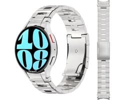 Stravo Oracle Titanium Metalen Horlogebandje met Drukknopsluiting – Premium metalen smartwatch bandje geschikt voor Samsung Galaxy Watch 7 / Watch 6 (Classic) / Watch 5 (Pro) / Watch 4 (Classic) / Watch FE – Zilver + inclusief versteltool