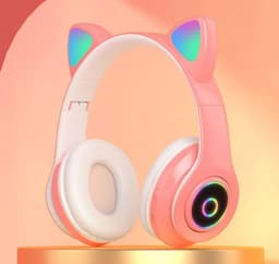 Draadloze Bluetooth-hoofdtelefoon met oplichtende kattenoren, stereomuziek, microfoon, verstelbare hoofdband, geschikt voor desktop, laptop, tablet en smartphone. Kleur: zwart. — thumbnail 3