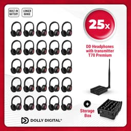 Silent Disco. Silent Disco PRO BOX 25 oplaadbare headsets + pro zender | Dolly Digital© — thumbnail 1