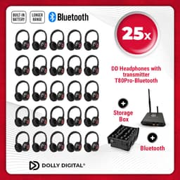 Dolly Digital© Original Silent Disco draadloze koptelefoons voor groepen. PRO BOX 25 oplaadbare headsets + Bluetooth zender T80Pro | Dolly Digital© — thumbnail 1