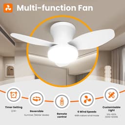 Paco Goederen® Plafondlamp - ventilator lamp - 3 bladig - 6 snelheden - afstandsbediening - dimbare LED kroonluchter - Woonkamer - Slaapkamer - eetkamer — thumbnail 5