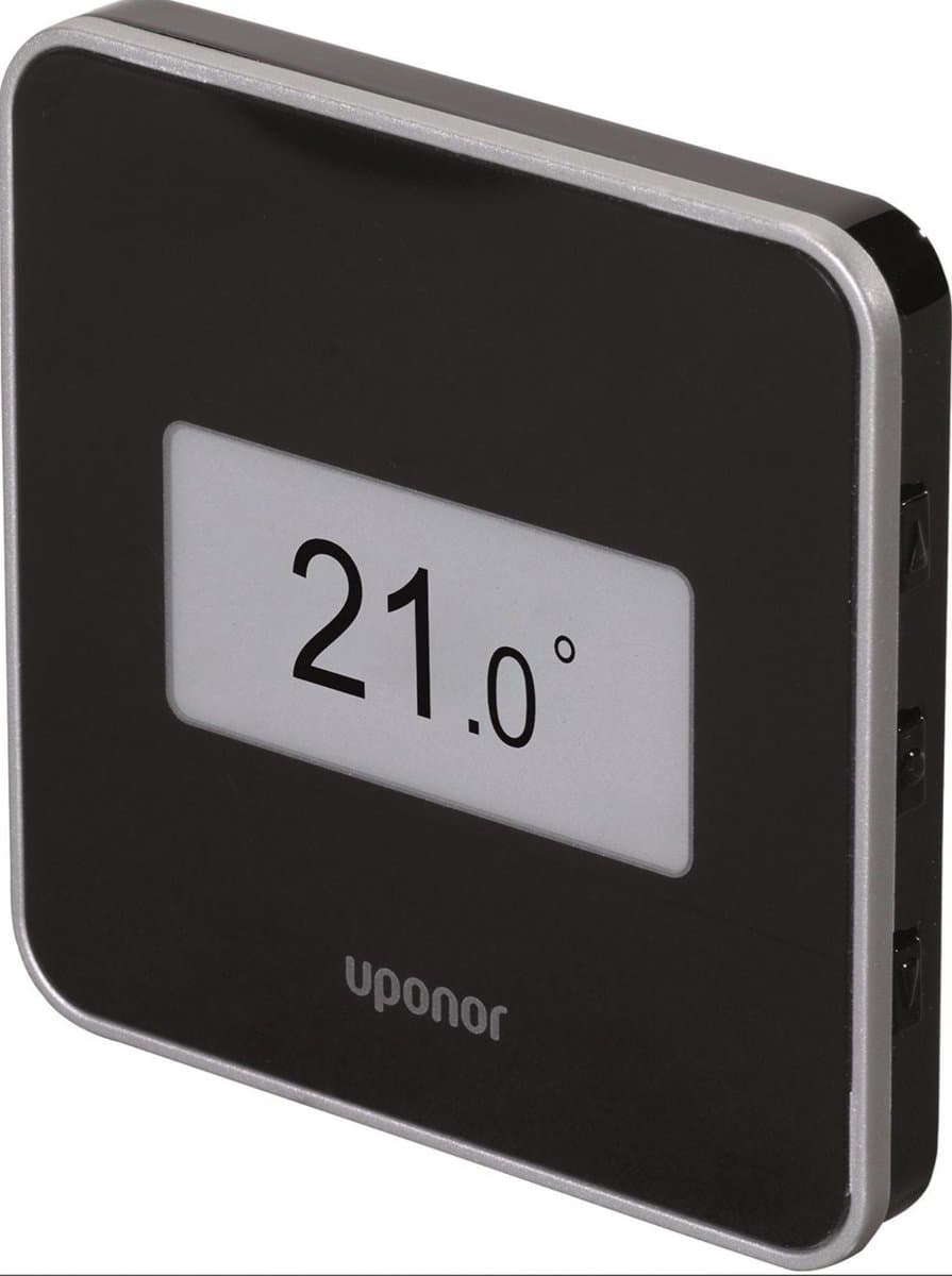 Uponor Smatrix Base T-149 Bus Ruimtethermostaat - Digitaal met E Ink Display & Luchtvochtigheidssensor - Vloerverwarming & Koeling - MPN 1087814 - Zwart — afbeelding 1