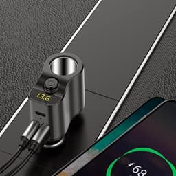 Autolader verlengsnoer sigarettenaansteker adapter stekkerdoos splitter 2 USB 1PD poorten spanningsmeter 12V/24V auto-aansluiting, voertuig USB-verdeler — thumbnail 2