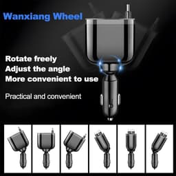 Intrekbare autolader - 4-in-1 supersnelle telefoonlader voor in de auto, accessoires voor het opladen van mobiele telefoons met twee type C-kabels en 2 USB-poorten, universeel voor SUV, sedan en vrachtwagen — thumbnail 5