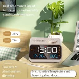 Klok met Temperatuur en Vochtigheid Sensor - FM Radio - Groot LED Display met Kalender - Ideaal voor Thuis - Zwart - Universeel Formaat - USB-1 stuk — thumbnail 5