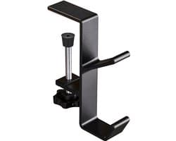 Metalen hoofdtelefoonhaak, hoofdtelefoonhanger met dubbele haak, universele gamingheadset van aluminiumlegering, standaard onder tafel, antislip, verstelbare hoofdtelefoonhanger voor op het bureau