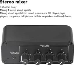 Mini Stereo Mixer met 4 Kanalen en Hoofdtelefoonuitgang - Geluidsversterker voor Microfoon en Gitaar — thumbnail 3
