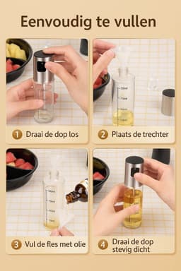 Darenci Oliesprayer RVS – 100ml Olieverstuiver & Oliespuit – Olijfolie Spray voor Koken, BBQ, Airfryer, Salades – Navulbare Oliespray Fles – Inclusief Trechter & Schoonmaakborstel — thumbnail 4
