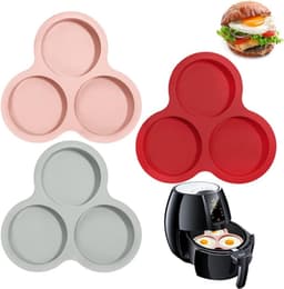 3 stuks - Siliconen Air Fryer Ei Pan - Luchtfriteuse eivorm - Kookring - Eivorm - Ei Ringen - Hamburgerringen - Eierringen - Rond - Met 3 holtes — thumbnail 1