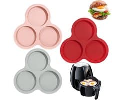3 stuks - Siliconen Air Fryer Ei Pan - Luchtfriteuse eivorm - Kookring - Eivorm - Ei Ringen - Hamburgerringen - Eierringen - Rond - Met 3 holtes