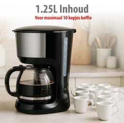 alpina Koffiezetapparaat Filterkoffie 750 W - Koffiemachine met Herbruikbare Koffiezet Filter - Koffiemachine met 1,25 L Glazen Kan - 10 Kopjes Koffie per Keer - Anti-Druppel Koffiemaker — thumbnail 5