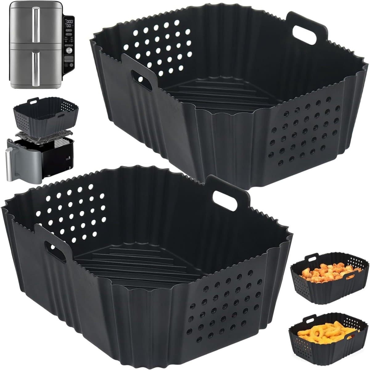 TOVBMUP Airfryer-accessoires - Geschikt voor de Ninja SL401 Double Stack Airfryer - Ook geschikt voor de Ninja DZ201/Dz401/DZ550 en andere Dual Airfryer - Siliconen mal - Airfryer siliconen bakplaatinzetstuk — afbeelding 1