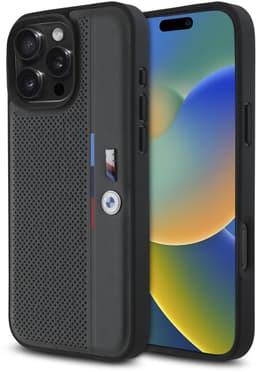 BMW M Perforated Tricolor Detail Line - iPhone 16 Pro Max Hoes - Luxe - Antraciet — thumbnail 3