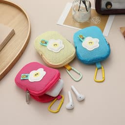 Opbergtas - Schattig gaas - Bloemen - Sleutelhanger portemonnee - Koptelefoon tas - Hanger opbergtas - Multifunctioneel - Rood — thumbnail 2