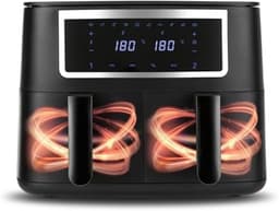 Dubbele airfryer - Dubbele Heteluchtfriteuse 2x4 Liter met Touchscreen, Synchro-kookzones, 10 Programma's, 2600W, Vetarm Frituren, Airfryer XXL voor Gezinnen — thumbnail 5