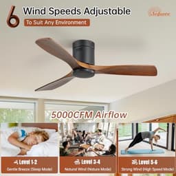 Plafondventilator met Afstandsbediening, 132cm Houten Plafondventilator, 6 Snelheden, Timer, DC Motor, Stil voor Slaapkamer — thumbnail 2