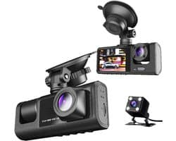 Dubbele dashcam voor in de auto, voor- en binnenkant, autobeveiligingsvideorecorder met audio, 1080P, voertuigcamera, plug-and-play, WDR, nachtzicht, automatische vergrendeling met G-sensor, 2 inch scherm（Met 8G geheugenkaart）
