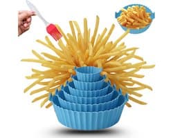 Keukenvriend Airfryer Bakjes Siliconen set - 6 stuks - Airfryer Accessoires siliconen - Verschillende formaten - Blauw - Heteluchtoven