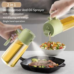 Olieverstuiver - Olieschenker - Olieschenker en sproeier 2 in 1 - Handig - Handmatig openen en sluiten van de schenktuit - Fijne oliespray - Gemakkelijk mee te nemen - Geschikt voor keuken, airfryer, koken, salade, barbecue - Groen — thumbnail 6