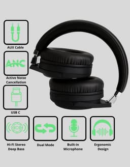 EISEN EZ-007 Draadloze Koptelefoon met ANC - Shocking Bass - Bluetooth Headphone - Zwart — thumbnail 3