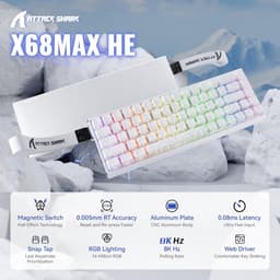 ATTACK SHARK X68MAX HE - Magnetic Switch Wired Gaming Toetsenbord - CNC Aluminium - 68keys - RGB - Side Printed PBT Keycaps - Decorative Lanyard - 8Khz - 0.005mmRT - 0.08ms - White Contour Line — thumbnail 2