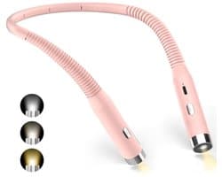 Nekleeslamp, USB-oplaadbaar, 3 helderheidsniveaus instelbaar, leeslamp voor op bed, geschikt voor lezen, reizen, breien, haken en kamperen (roze)