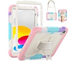 Schokbestendige Hoes voor iPad 11/10e Generatie met 360° Draaibare Standaard, Schermbeschermer en Handriem - Roze