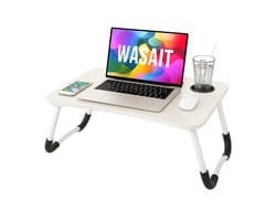 Lexorion ComfortDesk Laptoptafel – Bedtafel – Kantelbare Laptoptafel – Verstelbare en Opvouwbare Laptop Tafel met Bekerhouder – 60x40x26cm – Laptoptafel Bijzettafel – Wit